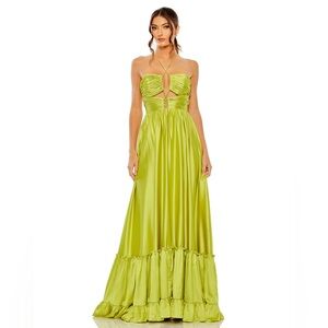 MAC DUGGAL 68486 RUCHED TIERED CRISS CROSS SPAGHETTI STRAP GOWN SIZE 6